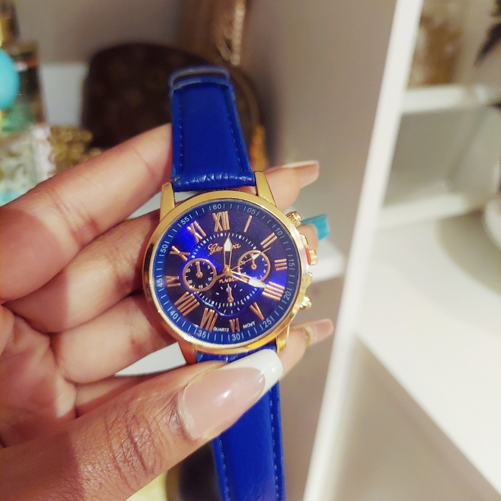 Navy and rose gold watch